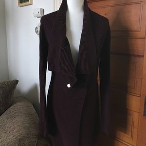 CAbi 2 button long burgundy sweater